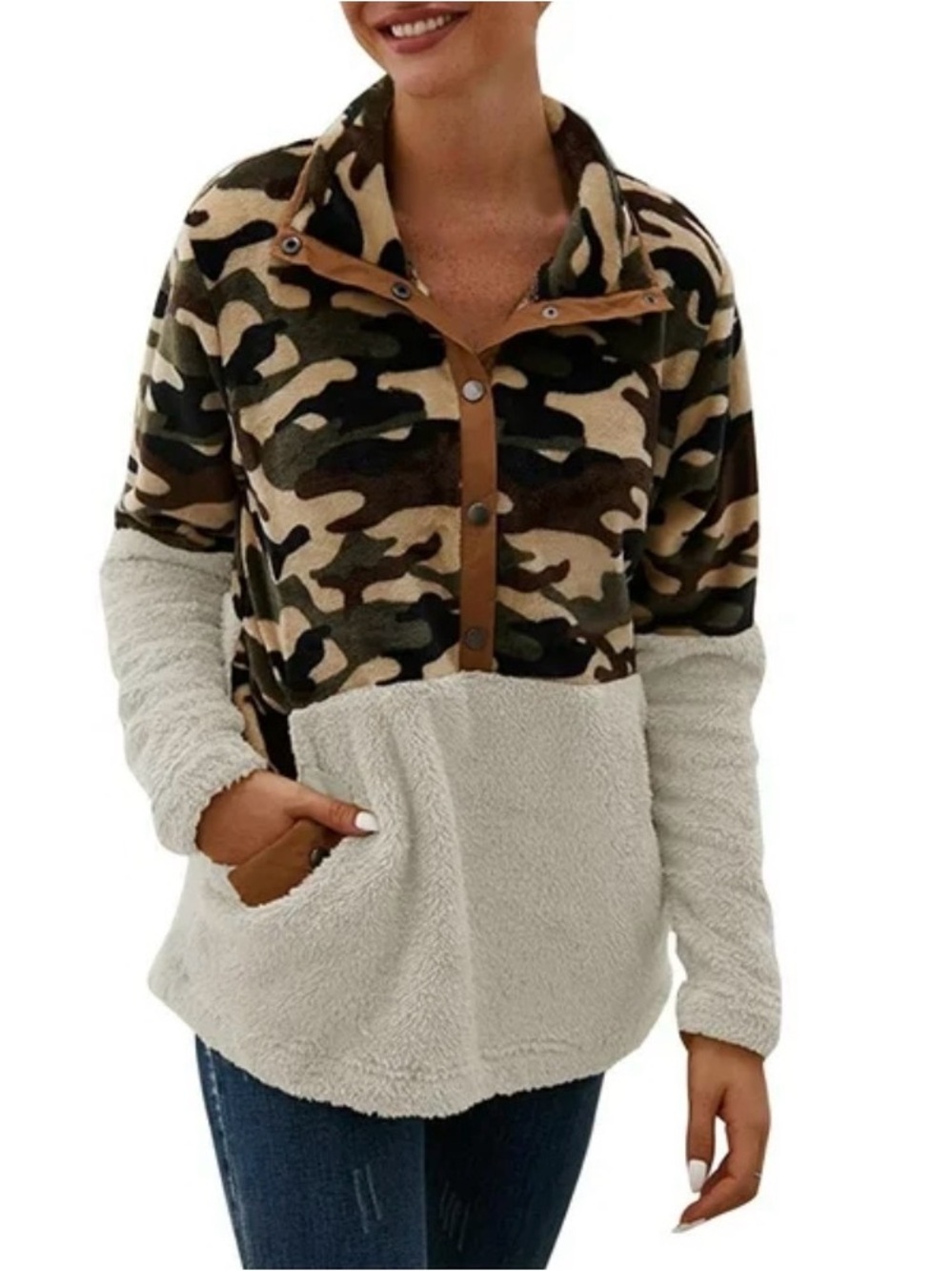 Simply Southern XXL Women Camo Color Block Pullover Fleece Cabincore Gorpcore